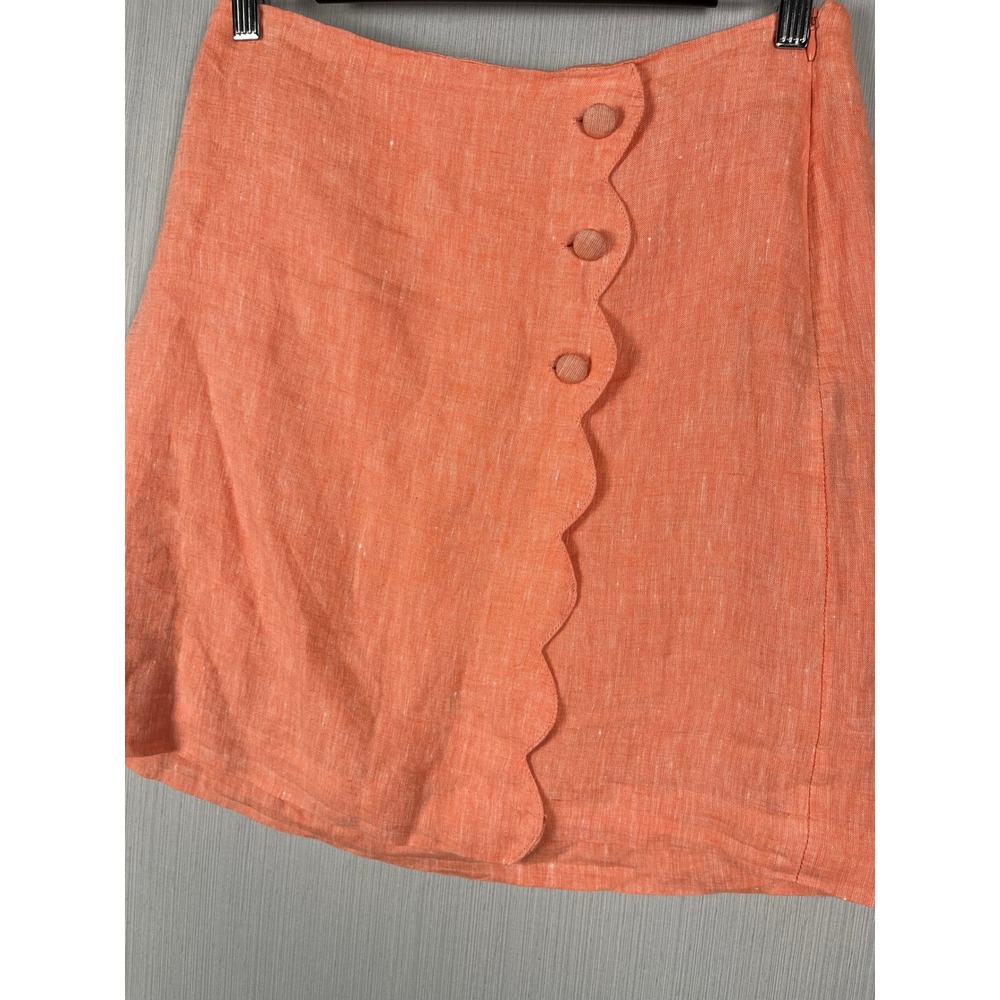 Talbots Linen Skirt Sz 2 Coral Scalloped Button Front Mini Preppy Summer - Picture 3 of 8